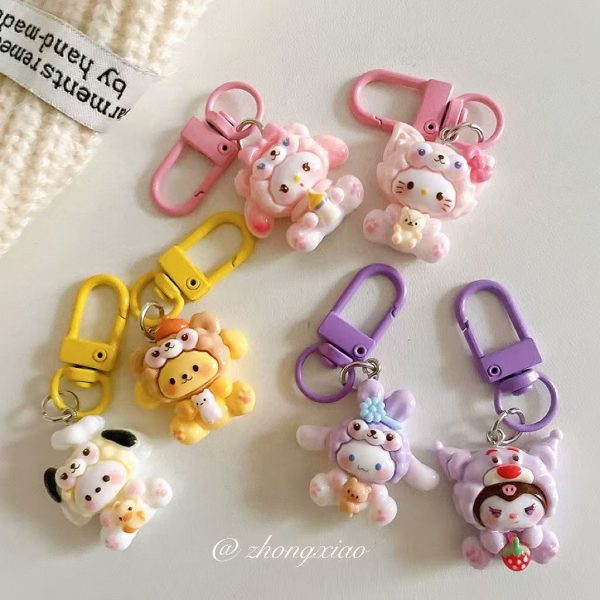Sanrio Character Keychain Cute School Bag Accessories, six in a set - Image 2