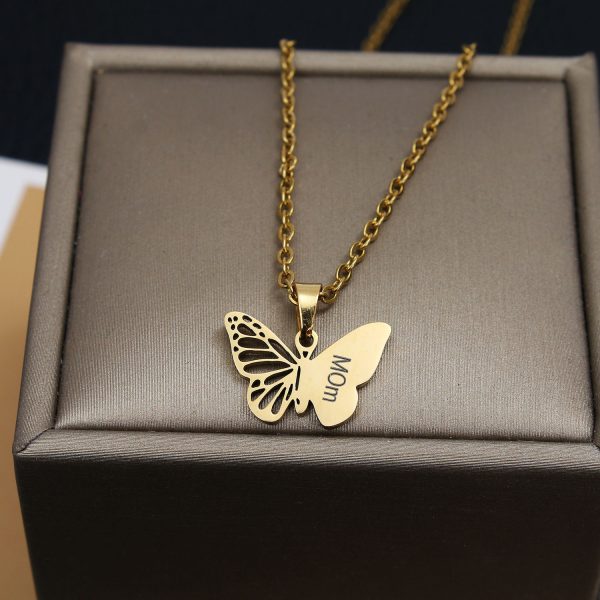 Free lettering stainless steel gold hollow butterfly necklace - Image 6