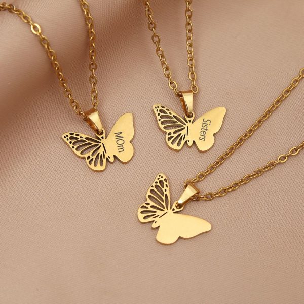 Free lettering stainless steel gold hollow butterfly necklace - Image 2