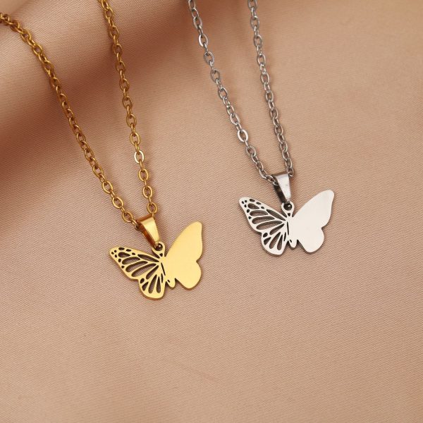 Free lettering stainless steel gold hollow butterfly necklace - Image 4